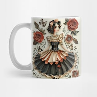 Cute Paper Doll With Fan Victorian Lace Dress Art Mug